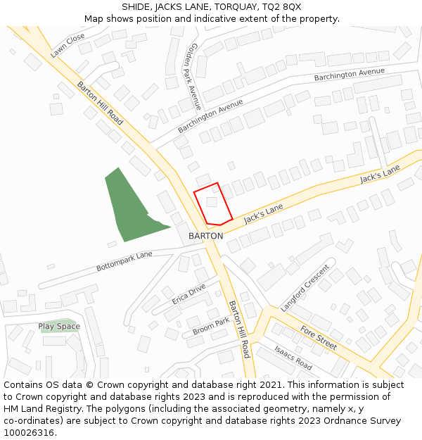 SHIDE, JACKS LANE, TORQUAY, TQ2 8QX: Location map and indicative extent of plot