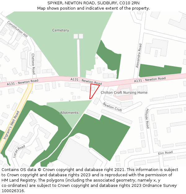 SPYKER, NEWTON ROAD, SUDBURY, CO10 2RN: Location map and indicative extent of plot