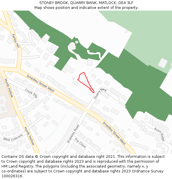 STONEY BROOK, QUARRY BANK, MATLOCK, DE4 3LF: Location map and indicative extent of plot