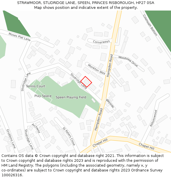 STRAWMOOR, STUDRIDGE LANE, SPEEN, PRINCES RISBOROUGH, HP27 0SA: Location map and indicative extent of plot