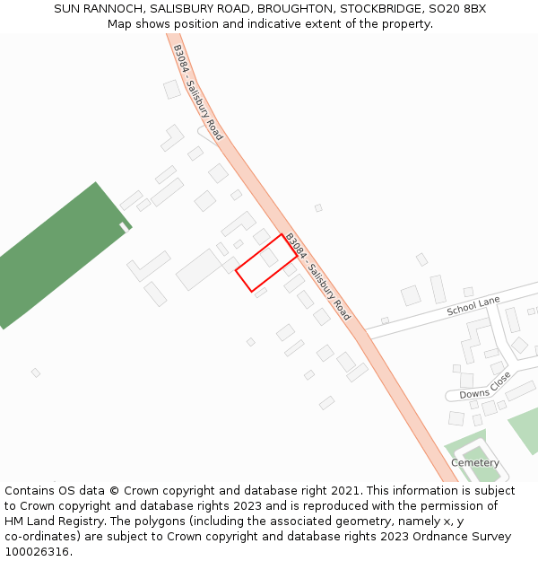 SUN RANNOCH, SALISBURY ROAD, BROUGHTON, STOCKBRIDGE, SO20 8BX: Location map and indicative extent of plot