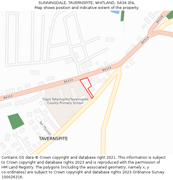 SUNNINGDALE, TAVERNSPITE, WHITLAND, SA34 0NL: Location map and indicative extent of plot