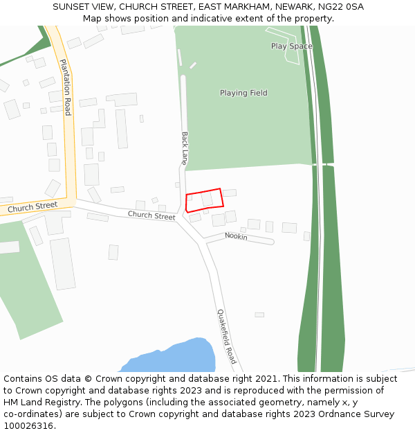 SUNSET VIEW, CHURCH STREET, EAST MARKHAM, NEWARK, NG22 0SA: Location map and indicative extent of plot