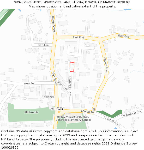 SWALLOWS NEST, LAWRENCES LANE, HILGAY, DOWNHAM MARKET, PE38 0JE: Location map and indicative extent of plot