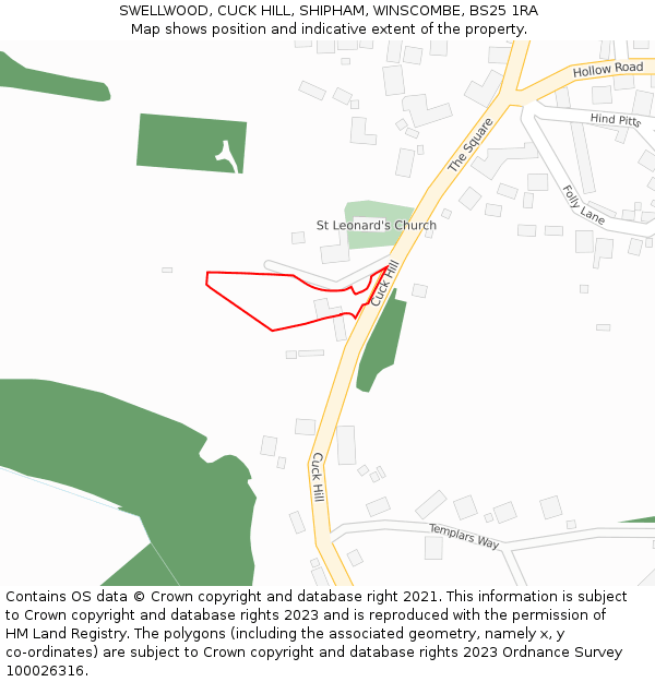 SWELLWOOD, CUCK HILL, SHIPHAM, WINSCOMBE, BS25 1RA: Location map and indicative extent of plot