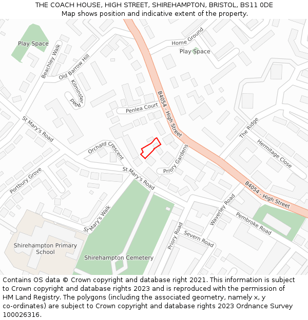 THE COACH HOUSE, HIGH STREET, SHIREHAMPTON, BRISTOL, BS11 0DE: Location map and indicative extent of plot