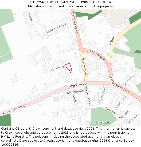 THE COACH HOUSE, WESTGATE, HORNSEA, HU18 1BP: Location map and indicative extent of plot