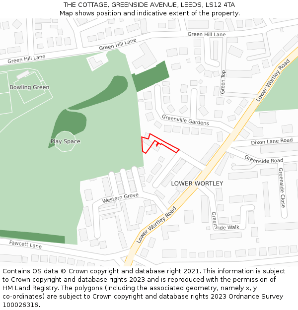 THE COTTAGE, GREENSIDE AVENUE, LEEDS, LS12 4TA: Location map and indicative extent of plot