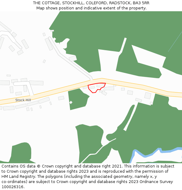 THE COTTAGE, STOCKHILL, COLEFORD, RADSTOCK, BA3 5RR: Location map and indicative extent of plot