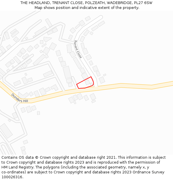 THE HEADLAND, TRENANT CLOSE, POLZEATH, WADEBRIDGE, PL27 6SW: Location map and indicative extent of plot