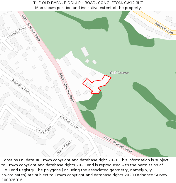 THE OLD BARN, BIDDULPH ROAD, CONGLETON, CW12 3LZ: Location map and indicative extent of plot