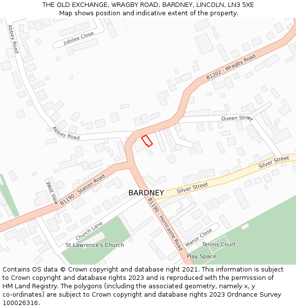 THE OLD EXCHANGE, WRAGBY ROAD, BARDNEY, LINCOLN, LN3 5XE: Location map and indicative extent of plot