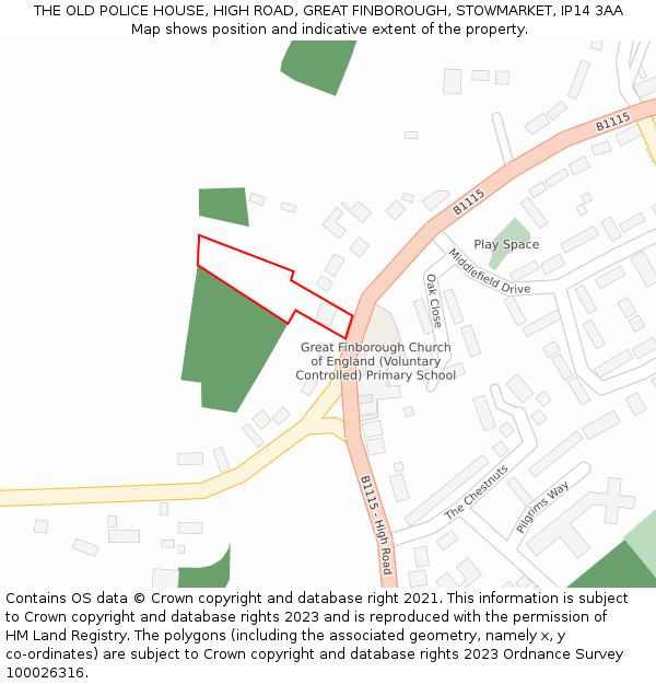 THE OLD POLICE HOUSE, HIGH ROAD, GREAT FINBOROUGH, STOWMARKET, IP14 3AA: Location map and indicative extent of plot