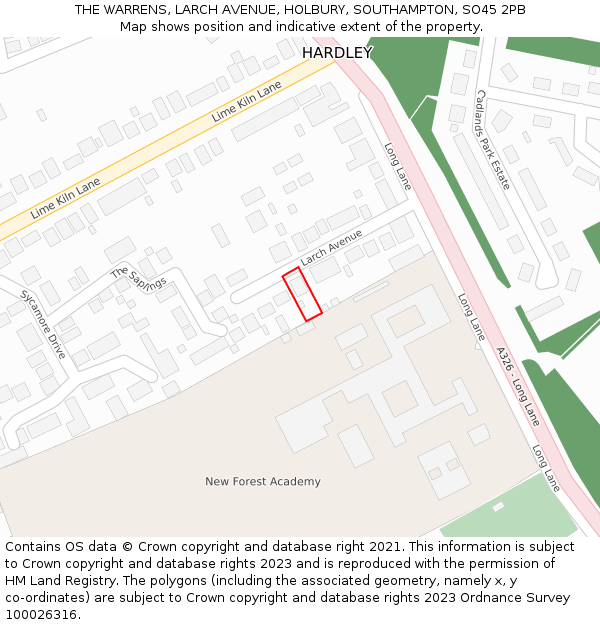 THE WARRENS, LARCH AVENUE, HOLBURY, SOUTHAMPTON, SO45 2PB: Location map and indicative extent of plot