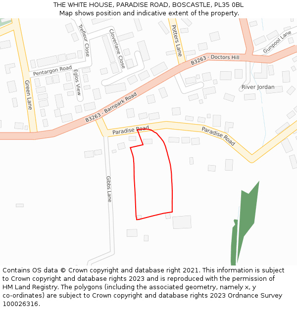 THE WHITE HOUSE, PARADISE ROAD, BOSCASTLE, PL35 0BL: Location map and indicative extent of plot