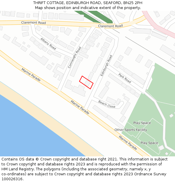 THRIFT COTTAGE, EDINBURGH ROAD, SEAFORD, BN25 2PH: Location map and indicative extent of plot