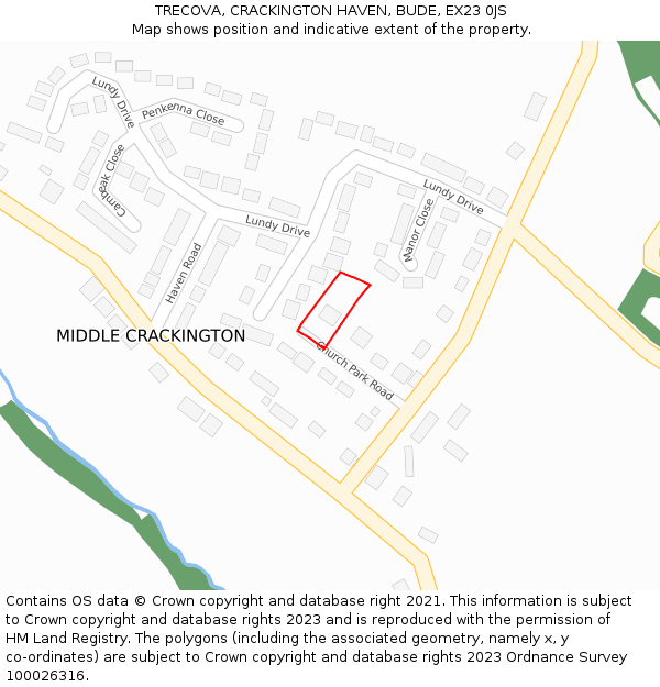 TRECOVA, CRACKINGTON HAVEN, BUDE, EX23 0JS: Location map and indicative extent of plot