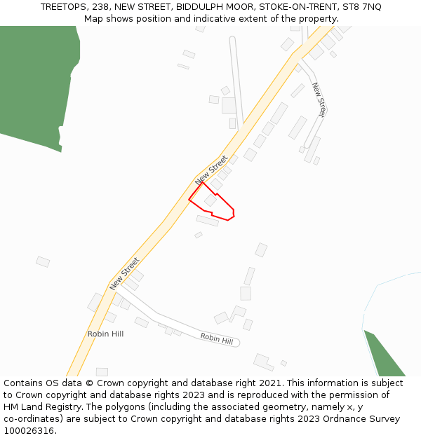 TREETOPS, 238, NEW STREET, BIDDULPH MOOR, STOKE-ON-TRENT, ST8 7NQ: Location map and indicative extent of plot