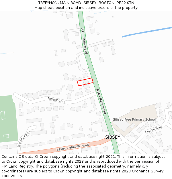 TREFYNON, MAIN ROAD, SIBSEY, BOSTON, PE22 0TN: Location map and indicative extent of plot