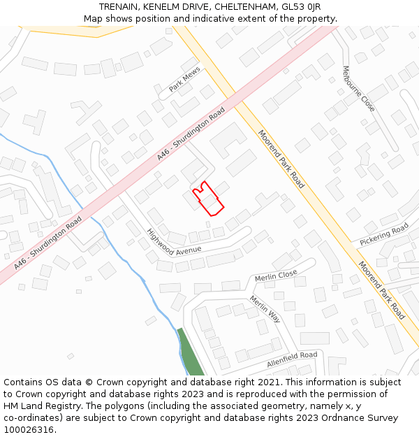 TRENAIN, KENELM DRIVE, CHELTENHAM, GL53 0JR: Location map and indicative extent of plot