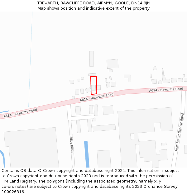 TREVARTH, RAWCLIFFE ROAD, AIRMYN, GOOLE, DN14 8JN: Location map and indicative extent of plot