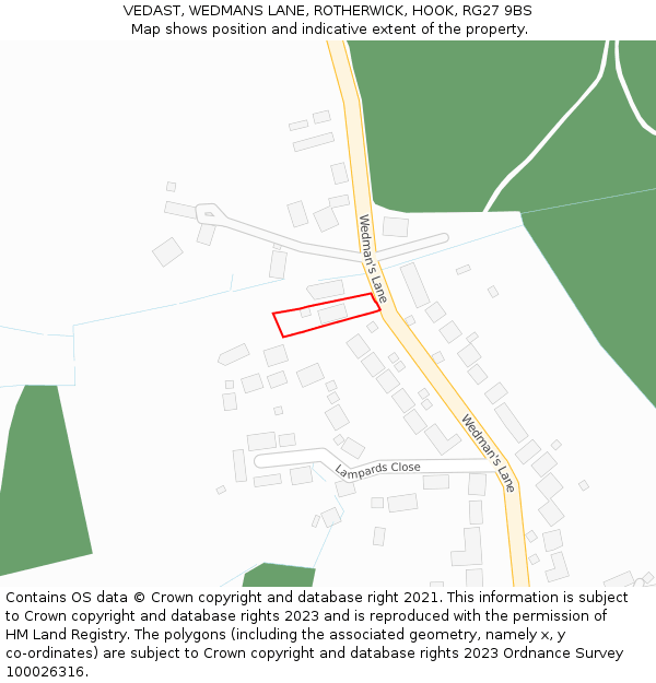 VEDAST, WEDMANS LANE, ROTHERWICK, HOOK, RG27 9BS: Location map and indicative extent of plot