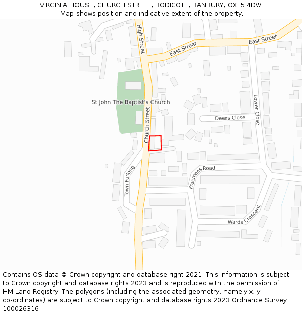 VIRGINIA HOUSE, CHURCH STREET, BODICOTE, BANBURY, OX15 4DW: Location map and indicative extent of plot