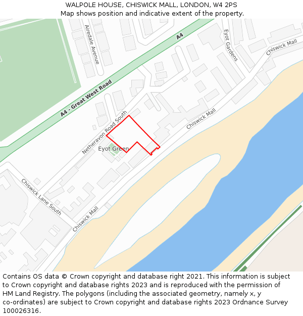 WALPOLE HOUSE, CHISWICK MALL, LONDON, W4 2PS: Location map and indicative extent of plot