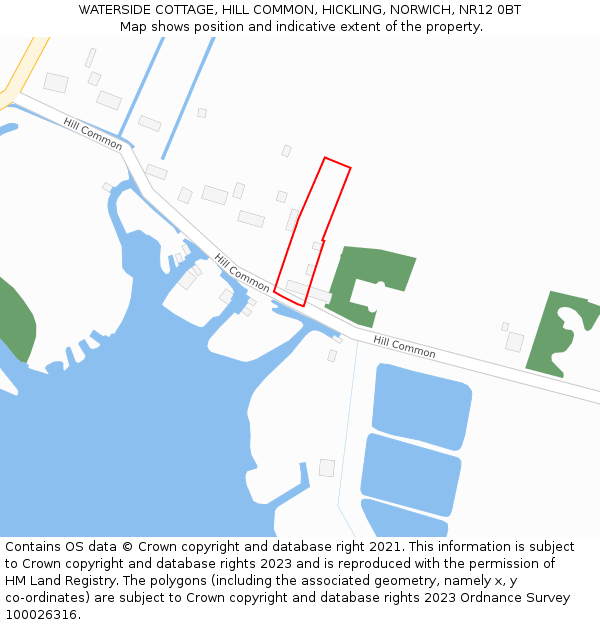 WATERSIDE COTTAGE, HILL COMMON, HICKLING, NORWICH, NR12 0BT: Location map and indicative extent of plot