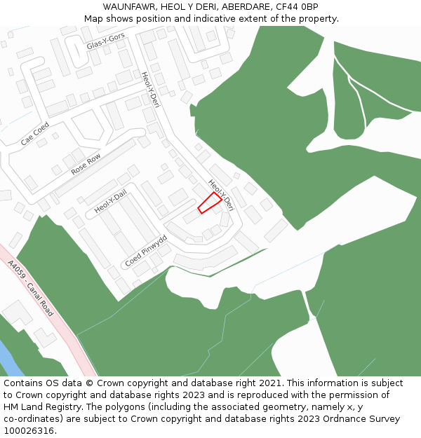 WAUNFAWR, HEOL Y DERI, ABERDARE, CF44 0BP: Location map and indicative extent of plot