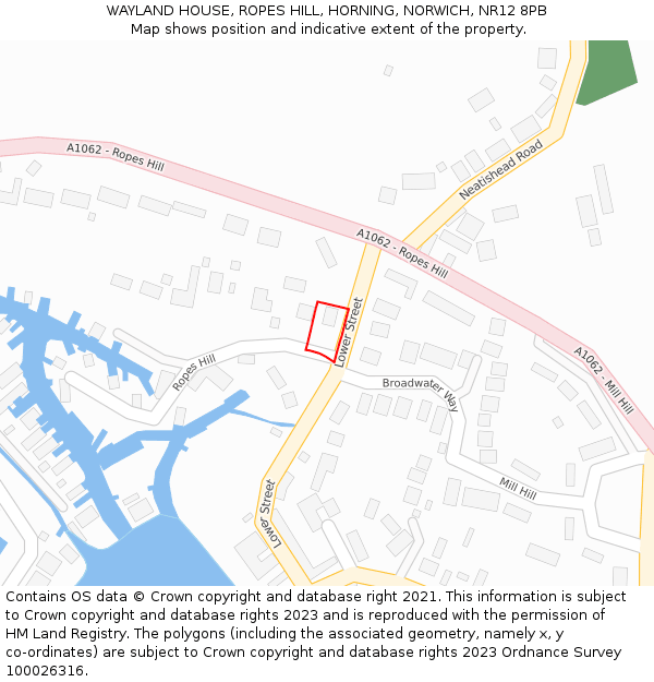 WAYLAND HOUSE, ROPES HILL, HORNING, NORWICH, NR12 8PB: Location map and indicative extent of plot