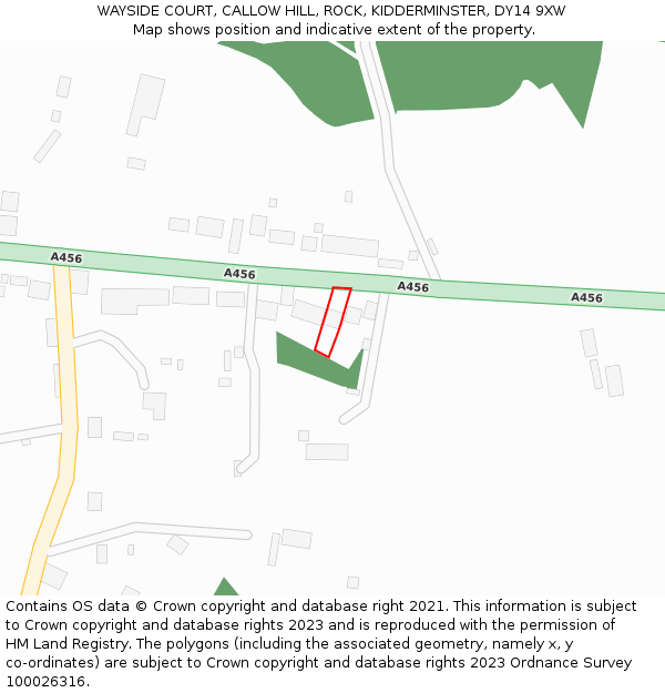 WAYSIDE COURT, CALLOW HILL, ROCK, KIDDERMINSTER, DY14 9XW: Location map and indicative extent of plot