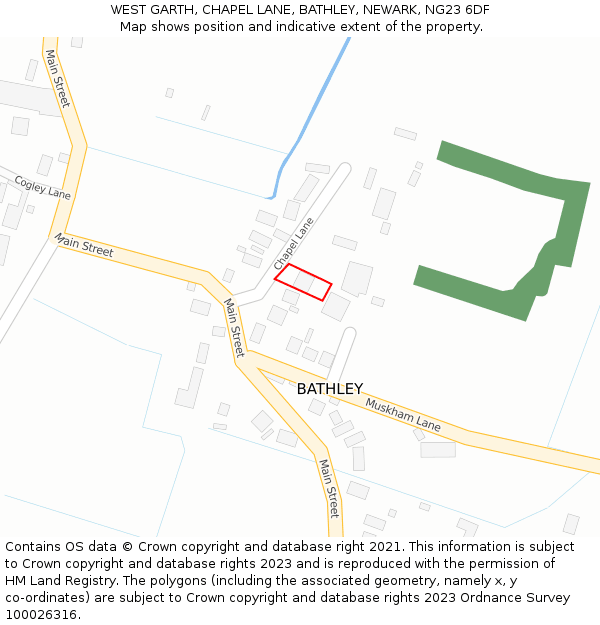 WEST GARTH, CHAPEL LANE, BATHLEY, NEWARK, NG23 6DF: Location map and indicative extent of plot