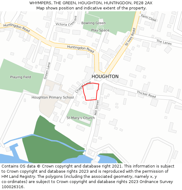 WHYMPERS, THE GREEN, HOUGHTON, HUNTINGDON, PE28 2AX: Location map and indicative extent of plot