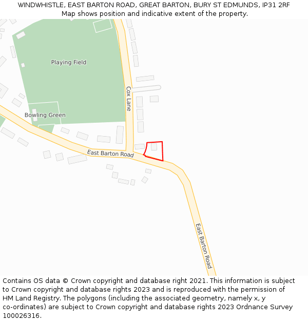 WINDWHISTLE, EAST BARTON ROAD, GREAT BARTON, BURY ST EDMUNDS, IP31 2RF: Location map and indicative extent of plot