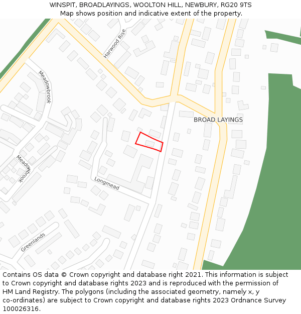 WINSPIT, BROADLAYINGS, WOOLTON HILL, NEWBURY, RG20 9TS: Location map and indicative extent of plot