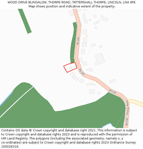 WOOD DRIVE BUNGALOW, THORPE ROAD, TATTERSHALL THORPE, LINCOLN, LN4 4PE: Location map and indicative extent of plot