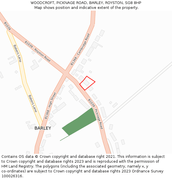 WOODCROFT, PICKNAGE ROAD, BARLEY, ROYSTON, SG8 8HP: Location map and indicative extent of plot