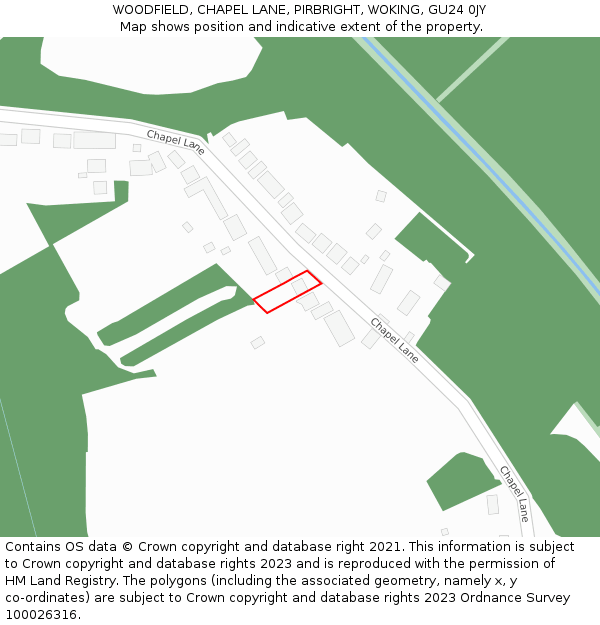 WOODFIELD, CHAPEL LANE, PIRBRIGHT, WOKING, GU24 0JY: Location map and indicative extent of plot