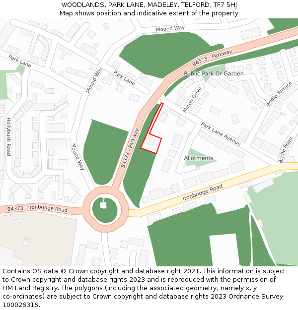 WOODLANDS, PARK LANE, MADELEY, TELFORD, TF7 5HJ: Location map and indicative extent of plot