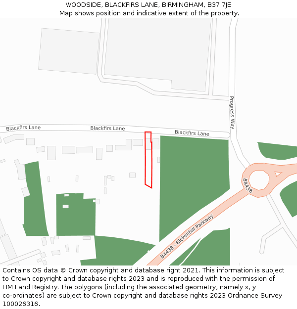 WOODSIDE, BLACKFIRS LANE, BIRMINGHAM, B37 7JE: Location map and indicative extent of plot