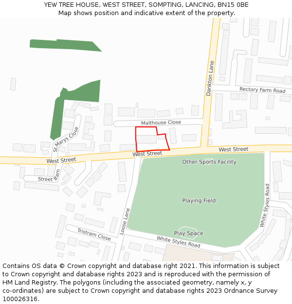 YEW TREE HOUSE, WEST STREET, SOMPTING, LANCING, BN15 0BE: Location map and indicative extent of plot