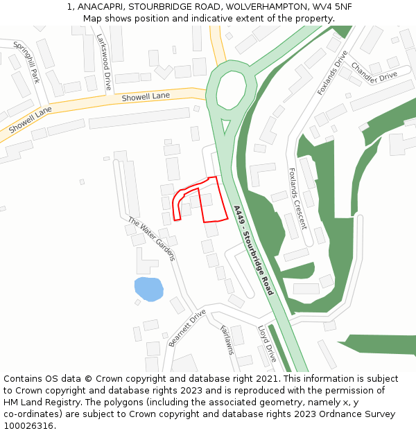 1, ANACAPRI, STOURBRIDGE ROAD, WOLVERHAMPTON, WV4 5NF: Location map and indicative extent of plot