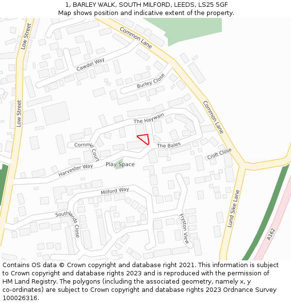 1, BARLEY WALK, SOUTH MILFORD, LEEDS, LS25 5GF: Location map and indicative extent of plot