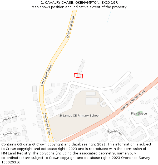 1, CAVALRY CHASE, OKEHAMPTON, EX20 1GR: Location map and indicative extent of plot