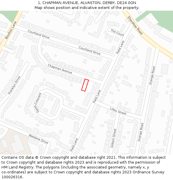 1, CHAPMAN AVENUE, ALVASTON, DERBY, DE24 0GN: Location map and indicative extent of plot