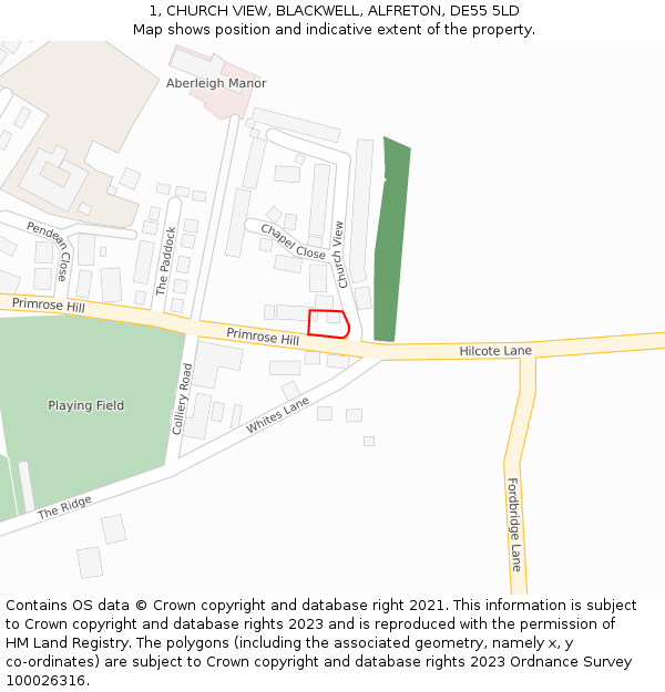 1, CHURCH VIEW, BLACKWELL, ALFRETON, DE55 5LD: Location map and indicative extent of plot