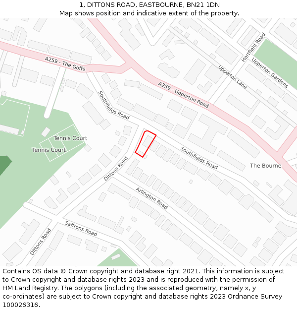 1, DITTONS ROAD, EASTBOURNE, BN21 1DN: Location map and indicative extent of plot