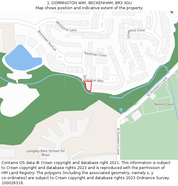 1, DORRINGTON WAY, BECKENHAM, BR3 3GU: Location map and indicative extent of plot