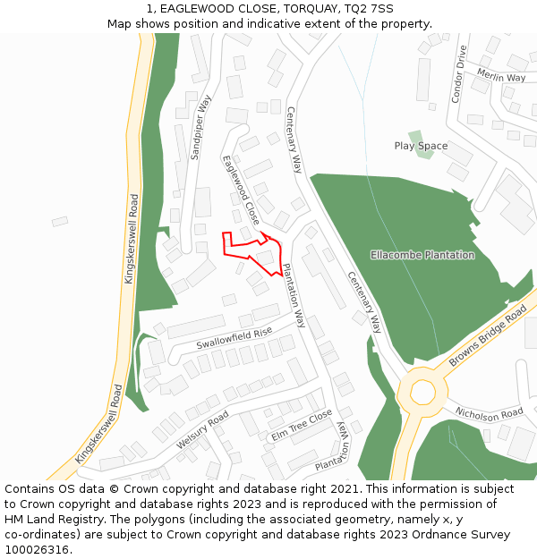 1, EAGLEWOOD CLOSE, TORQUAY, TQ2 7SS: Location map and indicative extent of plot